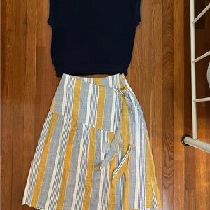 Striped Yellow and White Skirt/Anthropologie And FREE loft sweater